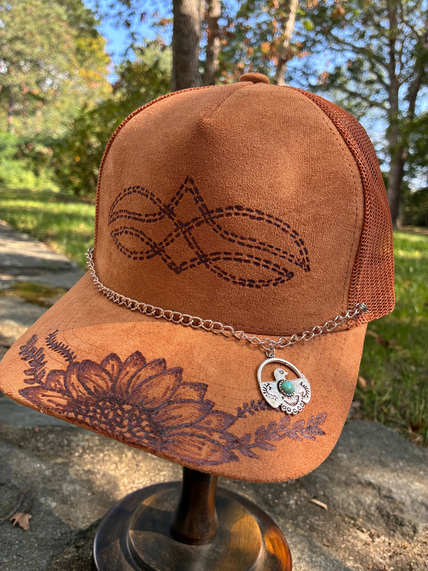 HAND BURNED TRUCKER HAT