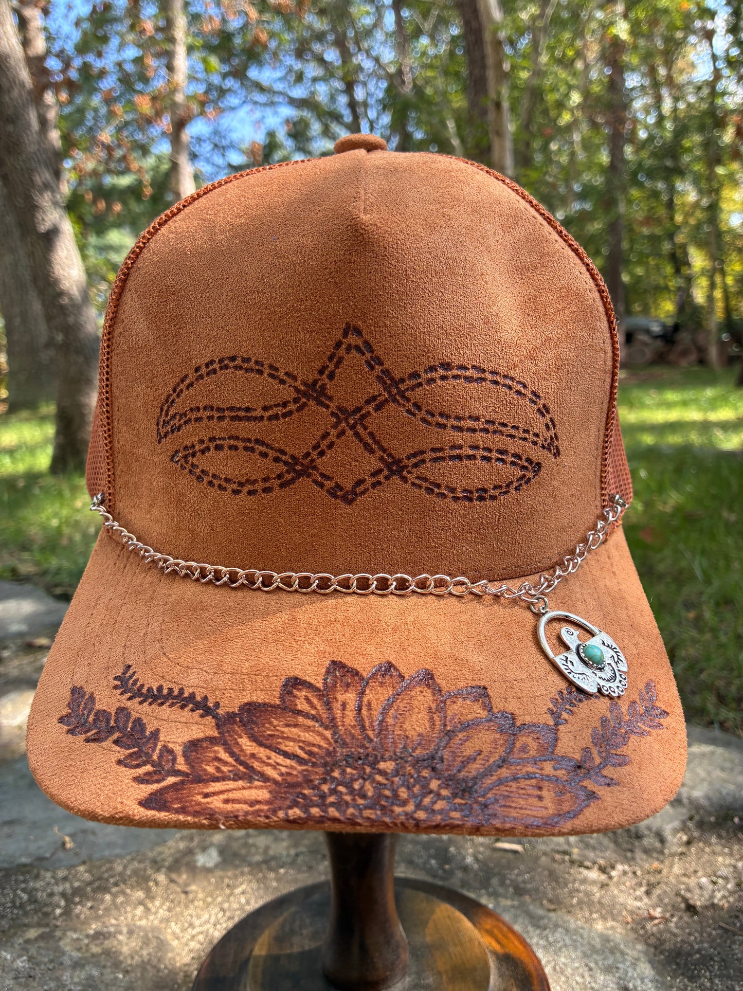 HAND BURNED TRUCKER HAT