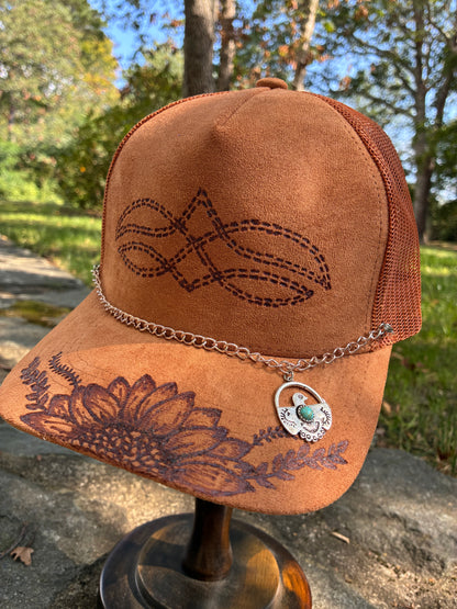 HAND BURNED TRUCKER HAT