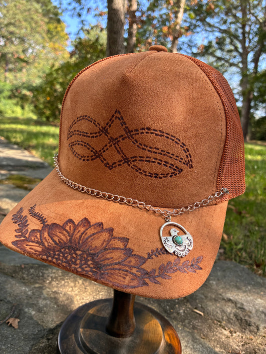 HAND BURNED TRUCKER HAT