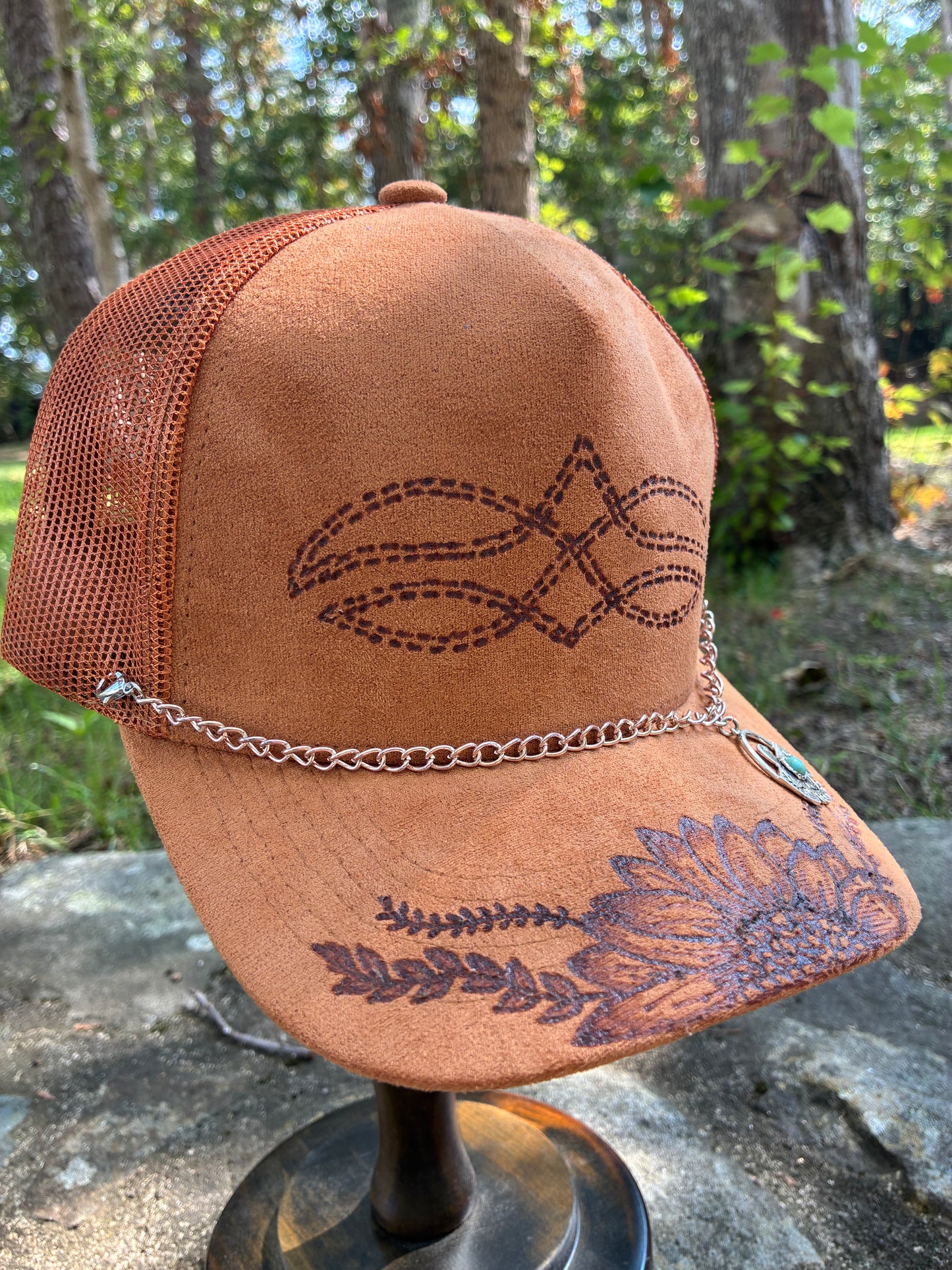HAND BURNED TRUCKER HAT