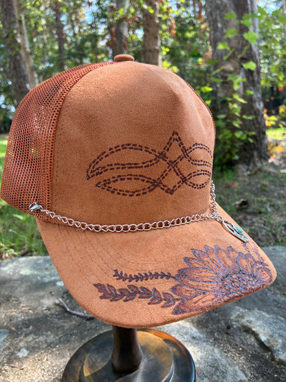 HAND BURNED TRUCKER HAT