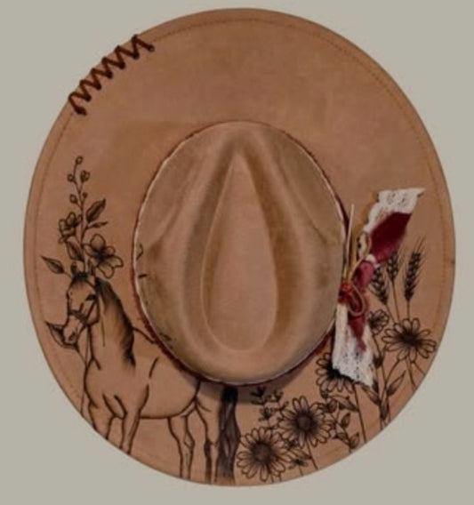 CUSTOM BURNED HAT - 1/2 BRIM BURNED